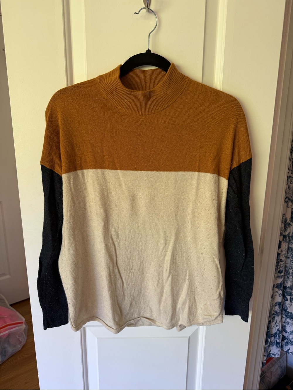 Madewell Colorblock Mock Neck Sweater - Mustard, Cream & Black